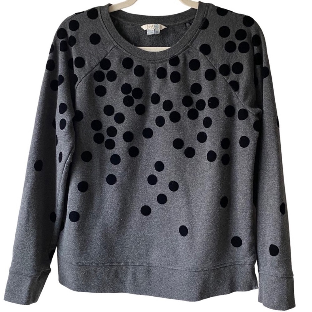 Boden Gray Sweatshirt with Black Velvet Dot Details